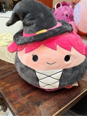 Squishmallows Witch Plush — Pink Hair with Gray Hat & Outfit